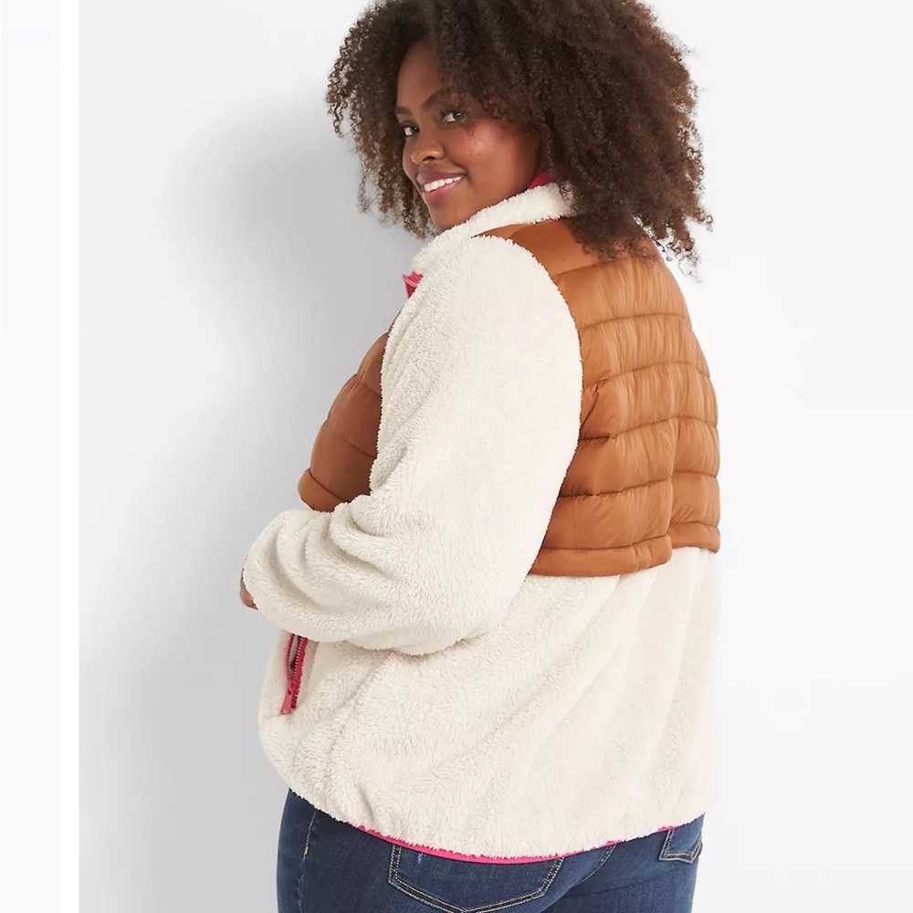 LANE BRYANT UGC Women’s Size 14/16 Brown Cream Puffer Jacket with Pink Accents - Picture 3 of 15